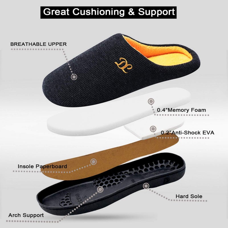 DL Men's Memory Foam Slippers, Comfortable Indoor/Outdoor House Slippers, Warm Soft Flannel Lining, Size 7-8, Gray - Image 3